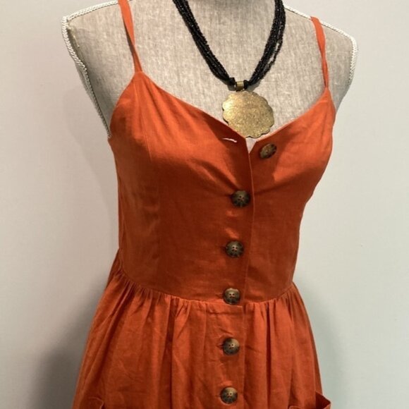 Linen Tank Maxi Dress Orange dress with button front nwt - Picture 3 of 15